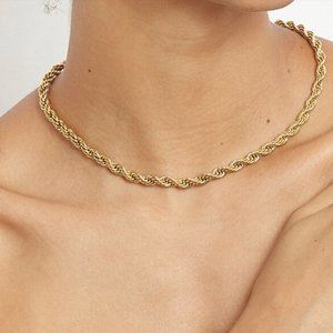 Twist Chain Choker Necklace Gold Color Stainless Steel
